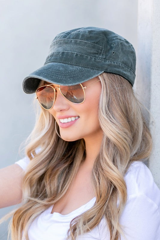 Distressed Cadet Hat Cap | Casual Hat Cap With Adjustable Clasp & Low Profile