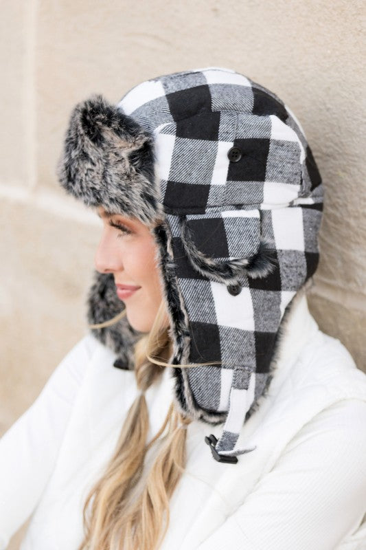 Buffalo Trapper Hat | Flannel Exterior And Faux Fur Interior Accent With Flap