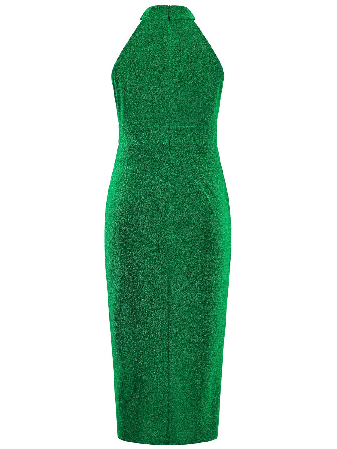 Slit Ruched Mock Neck Sleeveless Dress | Formal Sheath Solid Polyester Dress