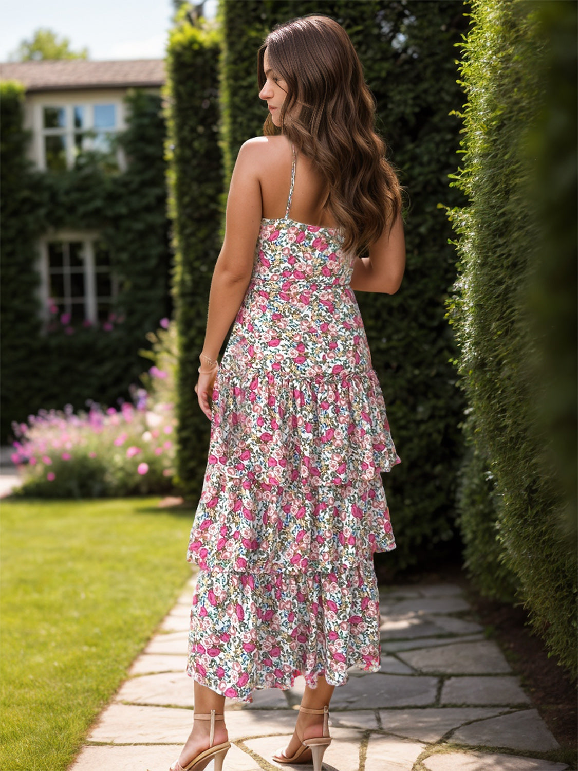 Full Size Layered Slit Printed Square Neck Cami Dress | Casual Sleeveless Dress