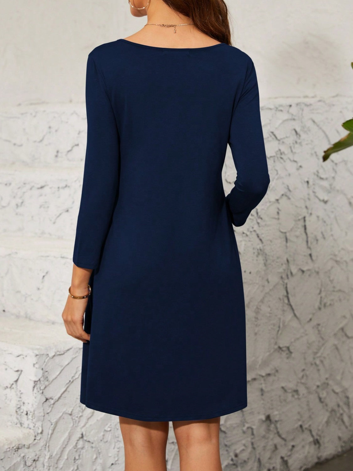 Quarter Zip Long Sleeve Dress | Casual A-line Stretchy Mini Polyester Dress