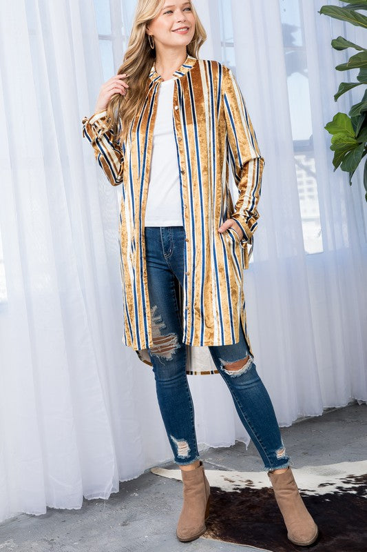 STRIPE VELVET LONG CARDIGAN e Luna