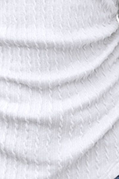 Textured Ruched V-Neck Long Sleeve T-Shirt | Casual Stretchy Polyester T-Shirt