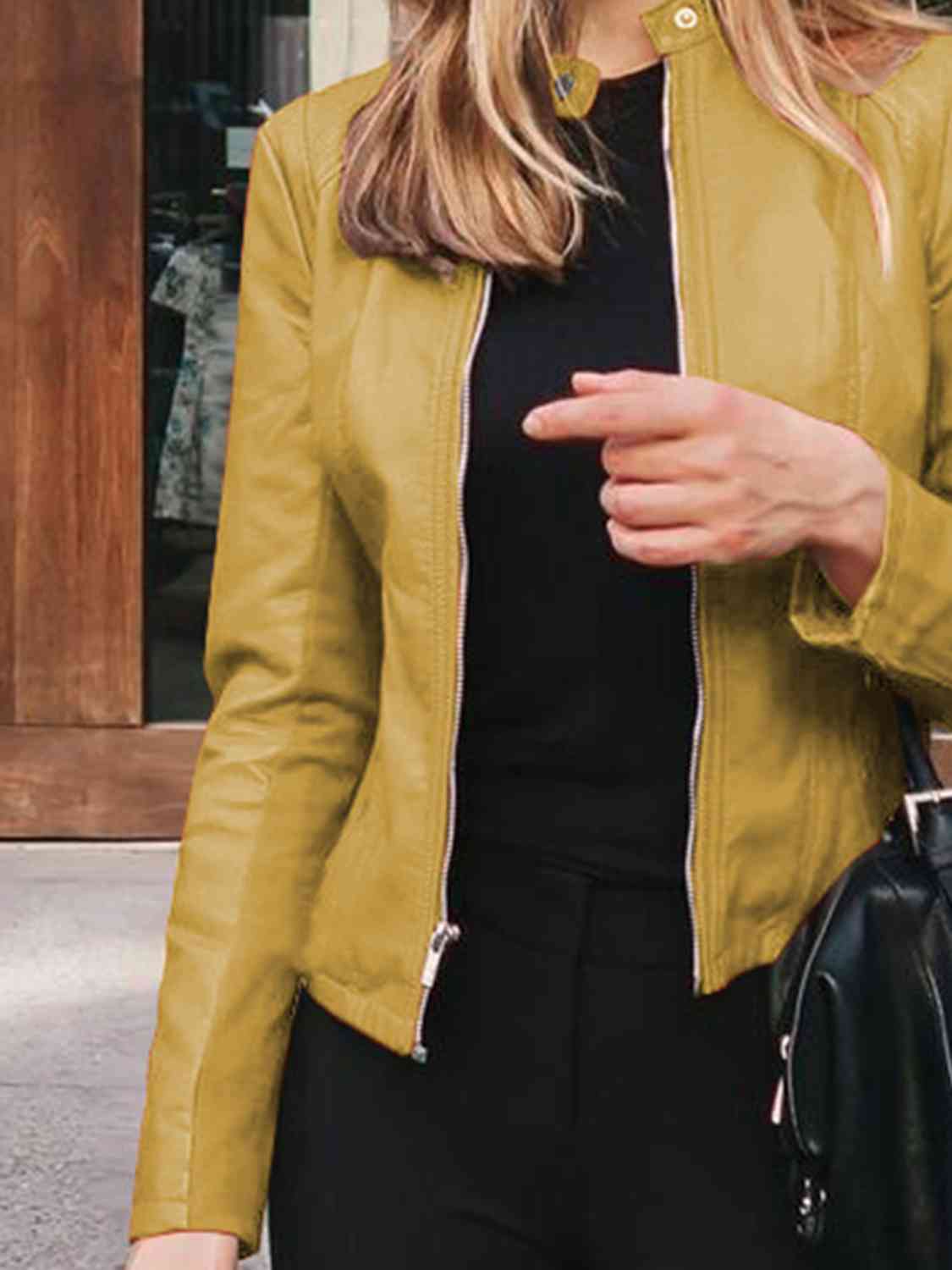 Mock Neck Zip Up Jacket | Casual Woman's Solid Polyester Spandex Jacket