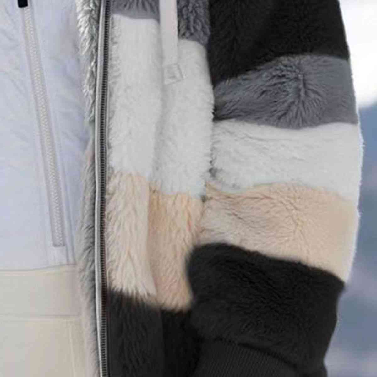 Color Block Zip-Up Hooded Jacket | Pocketed Polyester Jacket With Drawstring