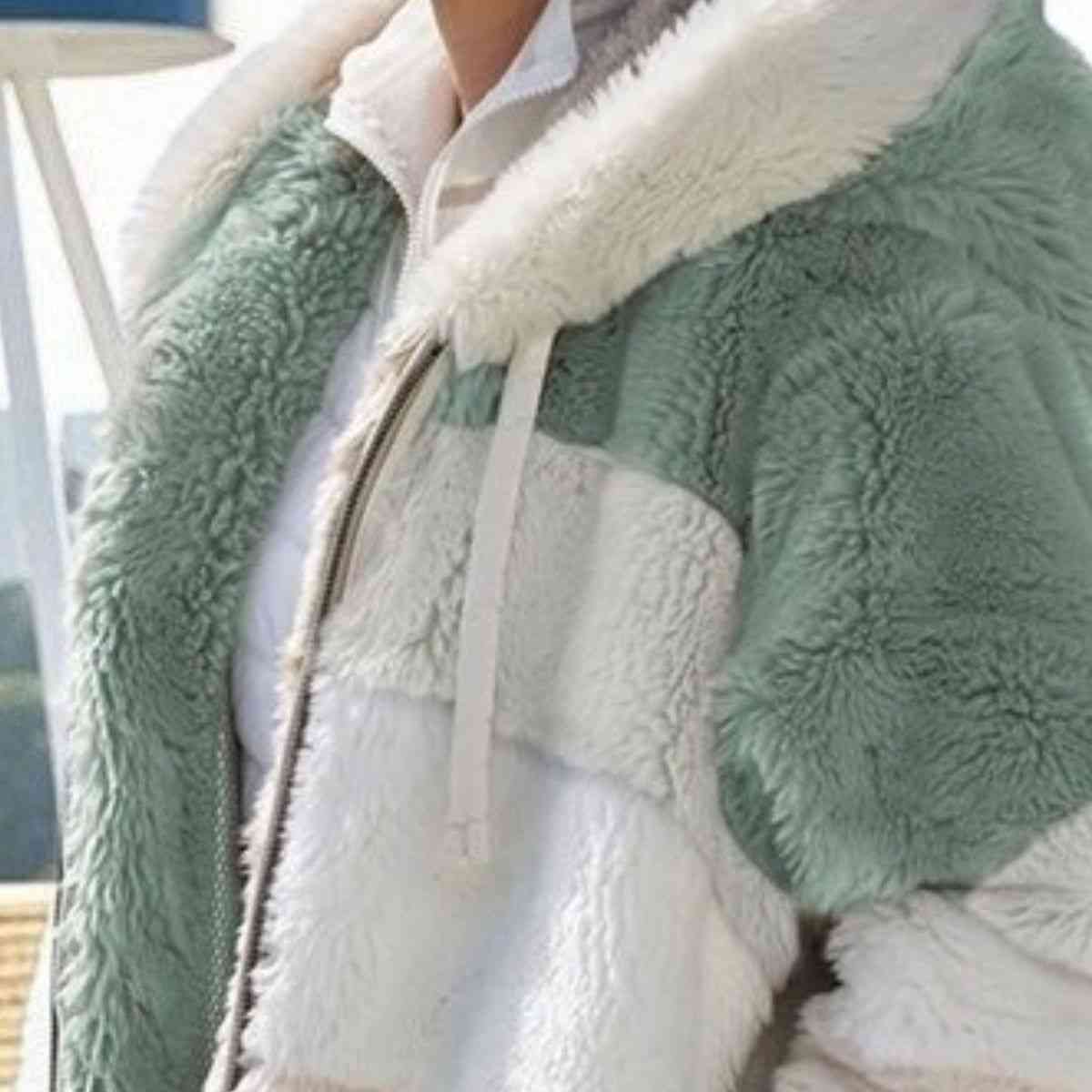 Color Block Zip-Up Hooded Jacket | Pocketed Polyester Jacket With Drawstring