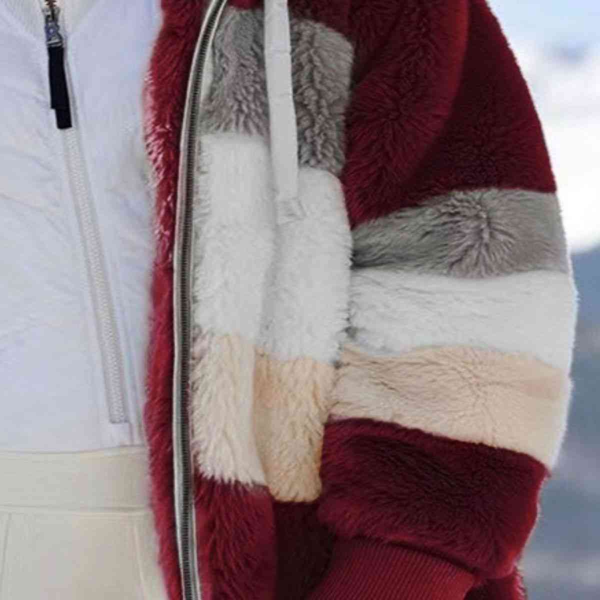 Color Block Zip-Up Hooded Jacket | Pocketed Polyester Jacket With Drawstring