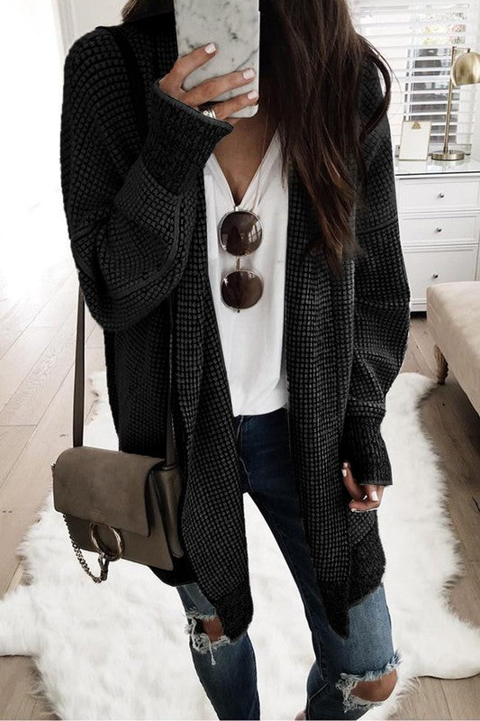 Plaid Long Sleeve Open Front Knit Sweater SHEWIN INC.