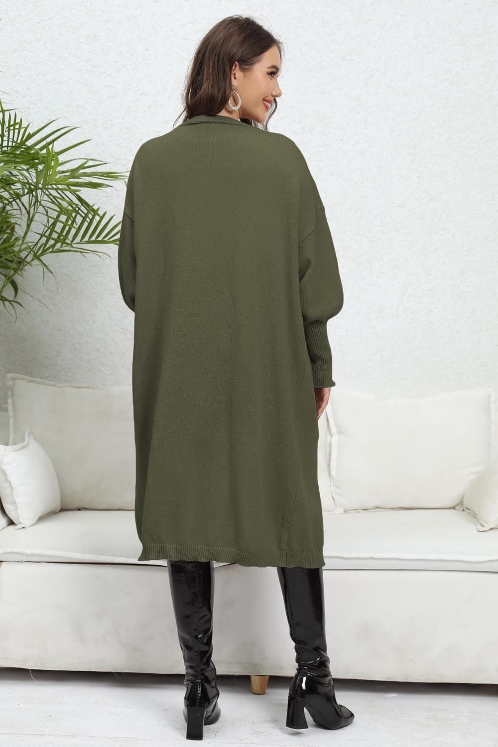 Open Front Dropped Shoulder Cardigan | Casual Polyester Cardigan With Pockets