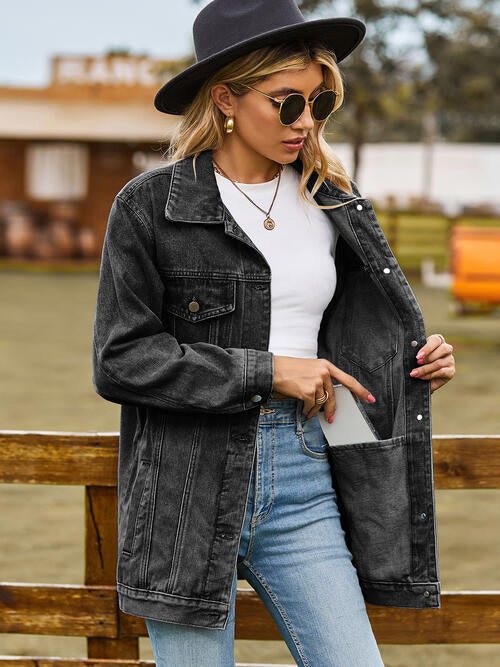 Collared Neck Denim Jacket With Pockets | Woman's Jacket With Inner Pockets