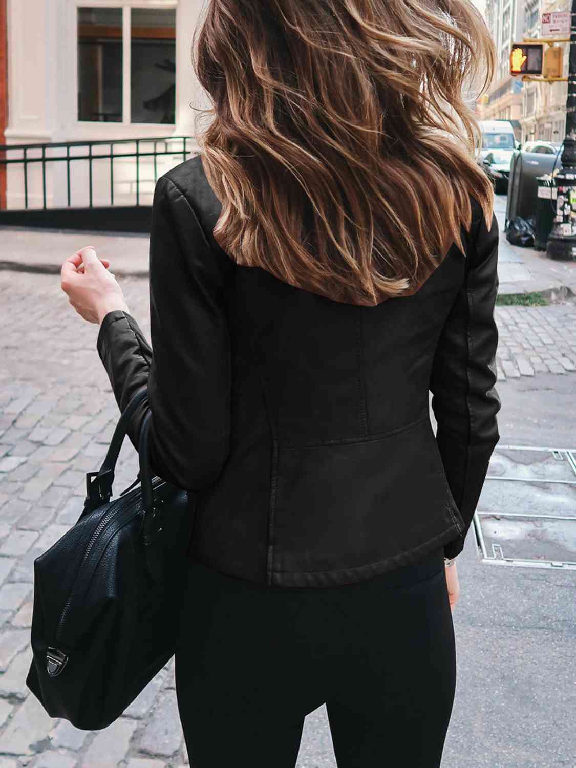 Mock Neck Zip Up Jacket | Casual Woman's Solid Polyester Spandex Jacket