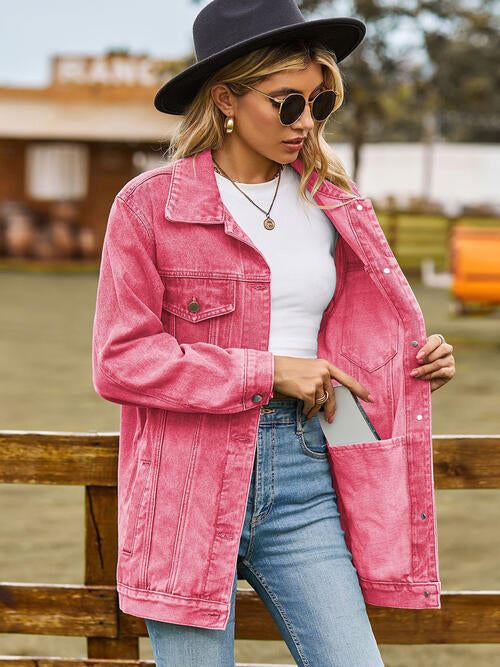 Collared Neck Denim Jacket With Pockets | Woman's Jacket With Inner Pockets