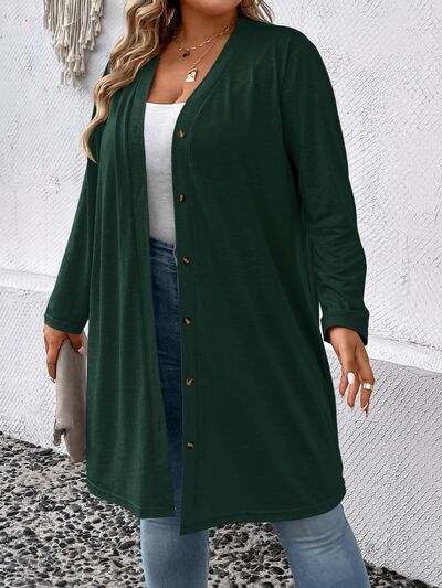 Plus Size Button Up Long Sleeve Cardigan | Casual Stretchy Polyester Cardigan