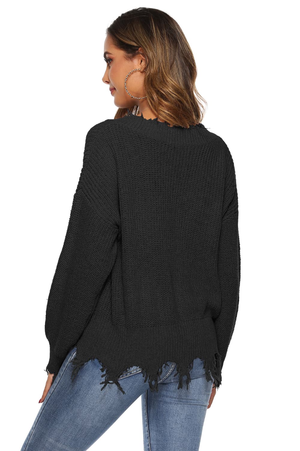 Off-Shoulder Ribbed Long Sleeve Raw Hem Sweater | Casual Polyester Sweater