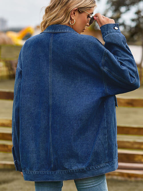 Collared Neck Button Up Denim Jacket | Casual Pocketed Jacket With Long Sleeves