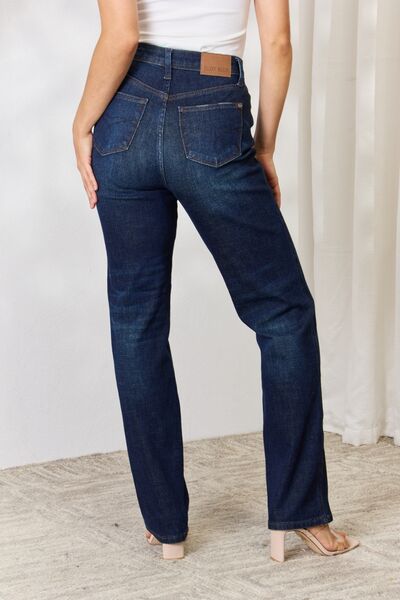 Judy Blue Full Size Button-Fly Straight Jeans | Woman's Cotton Pocketed Jeans
