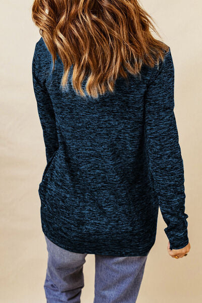 Heathered Drawstring Mock Neck Sweatshirt | Casual Stretchy Polyester Sweatshirt