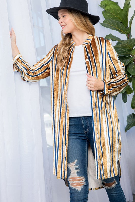 STRIPE VELVET LONG CARDIGAN e Luna