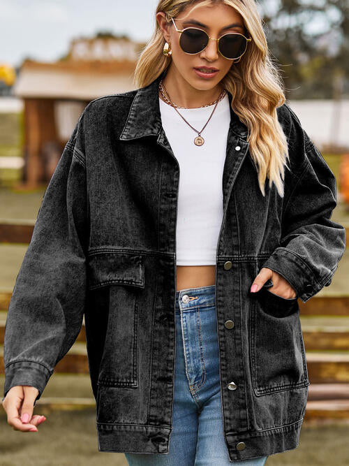 Collared Neck Button Up Denim Jacket | Casual Pocketed Jacket With Long Sleeves