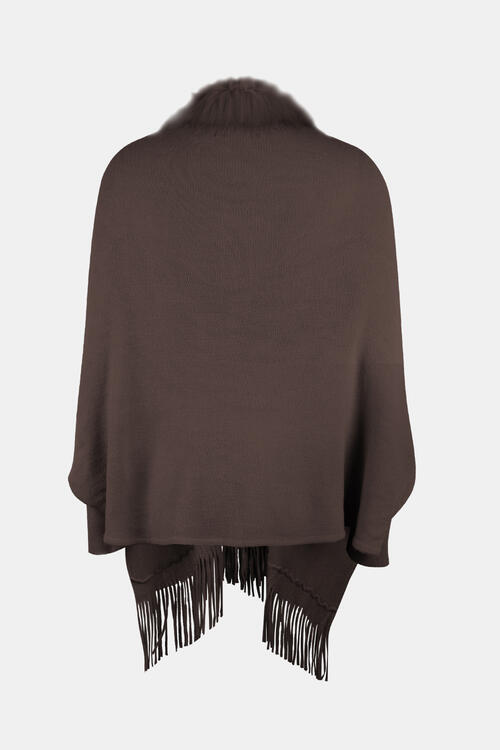 Fringe Open Front Long Sleeve Poncho | Casual Polyester Poncho With Soft Fur