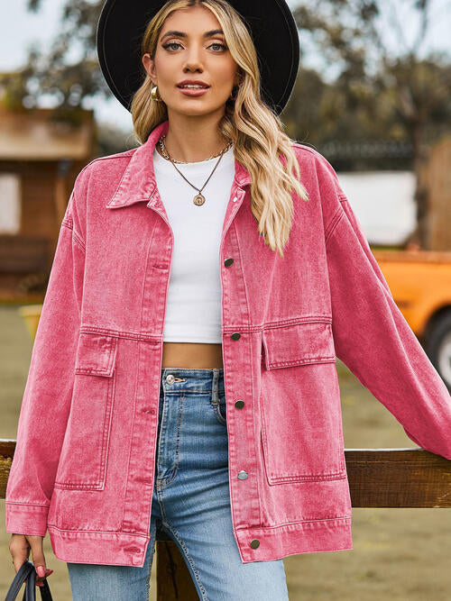Collared Neck Button Up Denim Jacket | Casual Pocketed Jacket With Long Sleeves