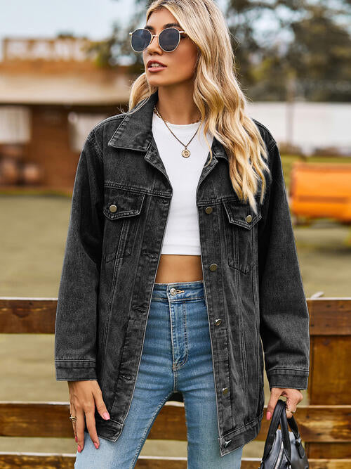 Collared Neck Denim Jacket With Pockets | Woman's Jacket With Inner Pockets