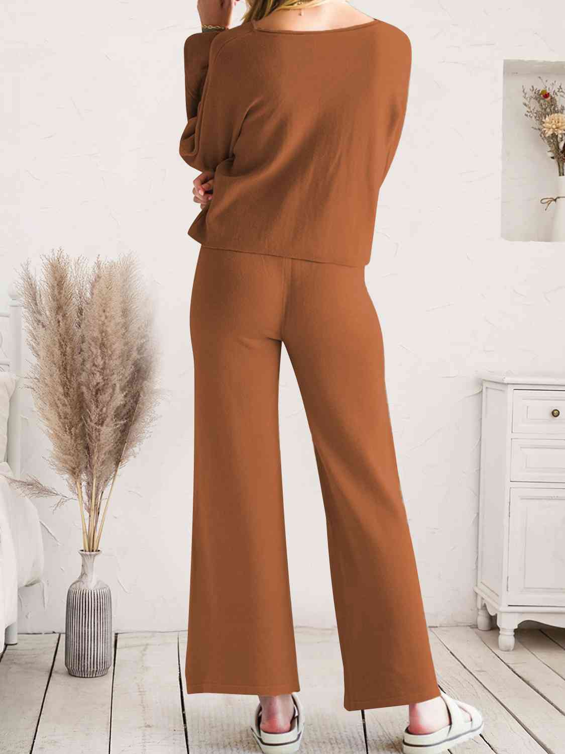 Long Sleeve Lounge Top and Drawstring Pants Set | Solid Acrylic Night Set
