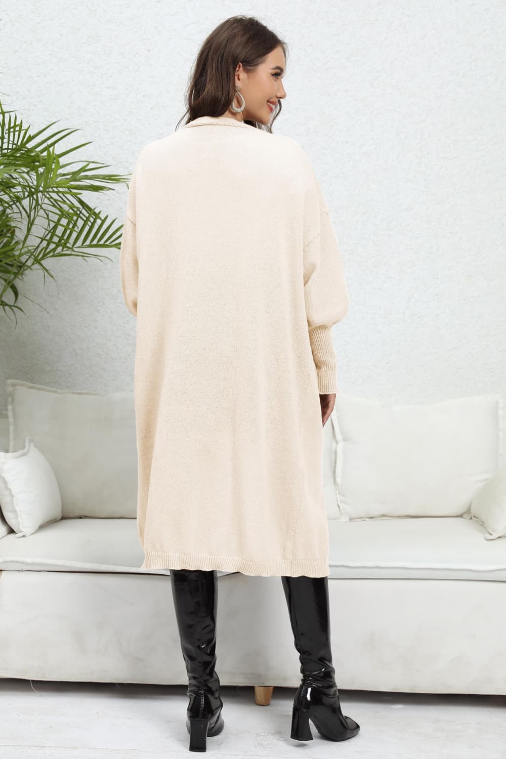 Open Front Dropped Shoulder Cardigan | Casual Polyester Cardigan With Pockets