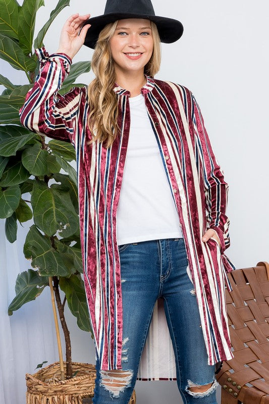 STRIPE VELVET LONG CARDIGAN e Luna