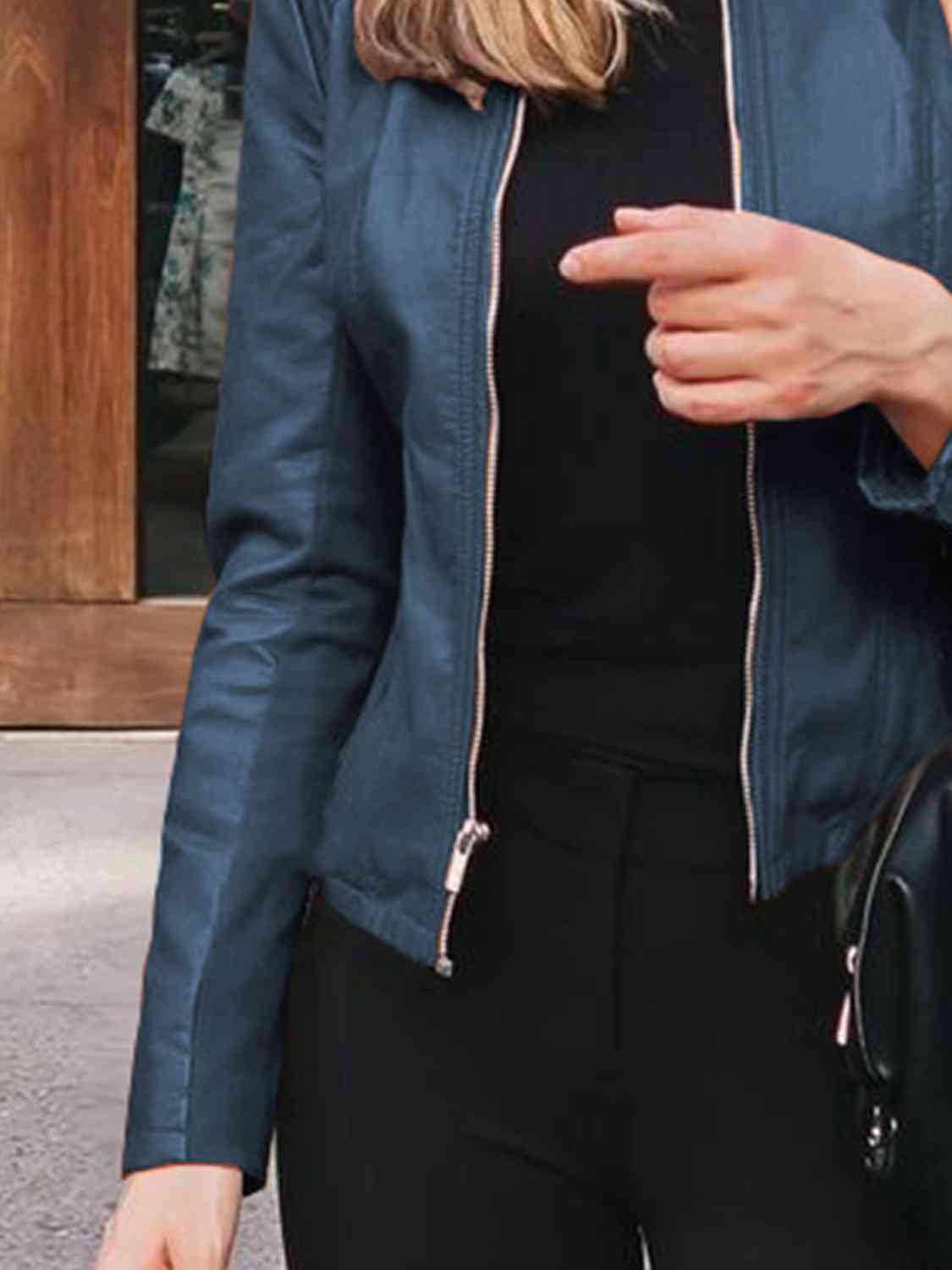 Mock Neck Zip Up Jacket | Casual Woman's Solid Polyester Spandex Jacket