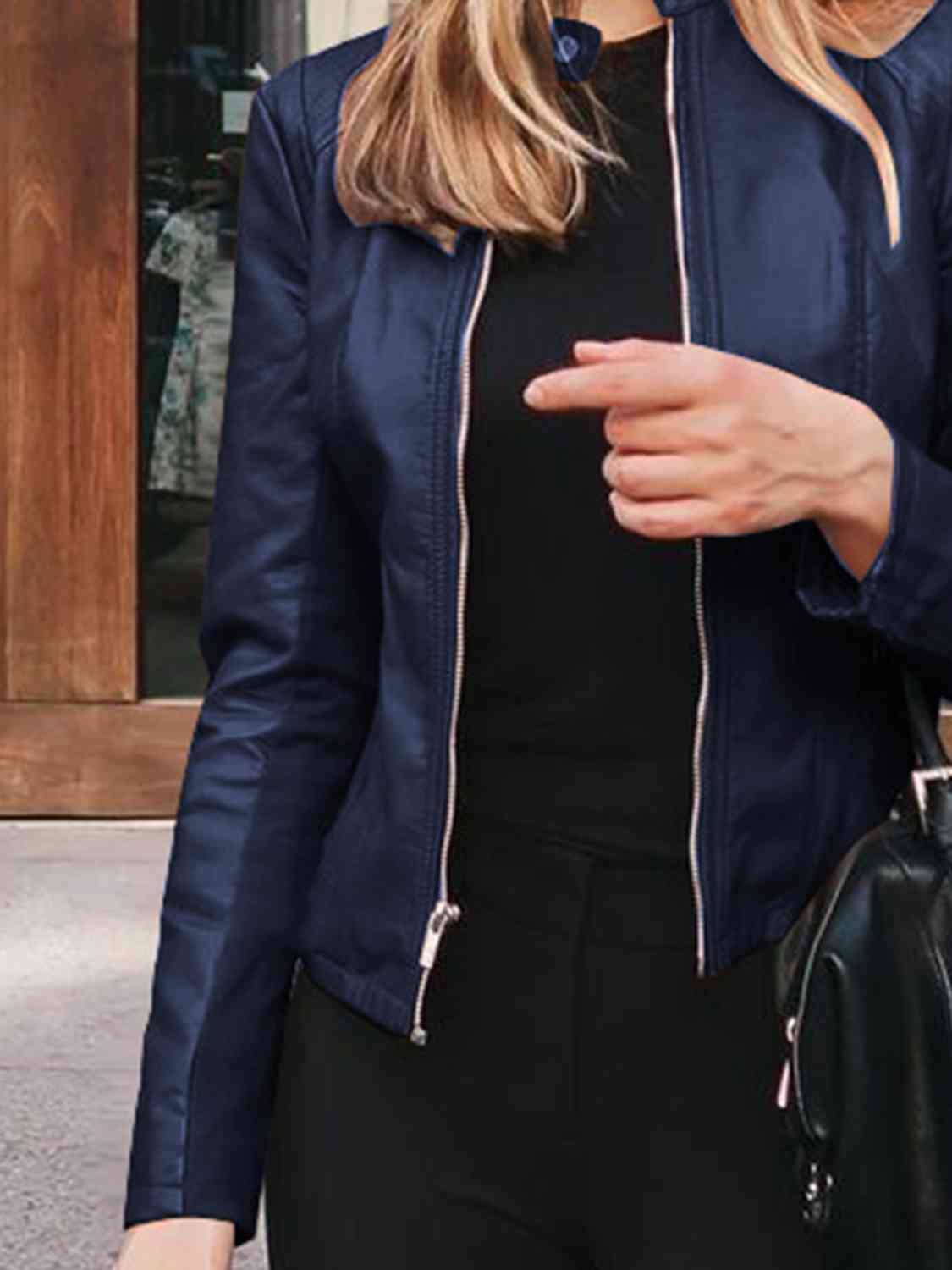 Mock Neck Zip Up Jacket | Casual Woman's Solid Polyester Spandex Jacket