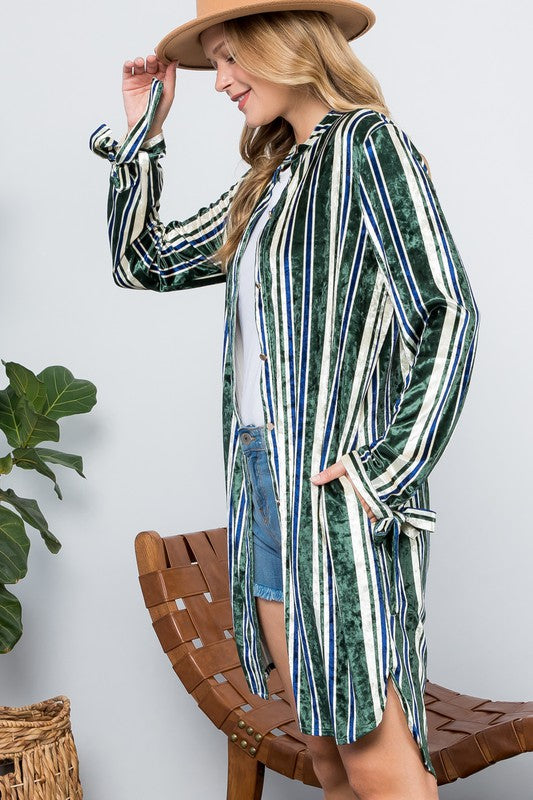 STRIPE VELVET LONG CARDIGAN e Luna