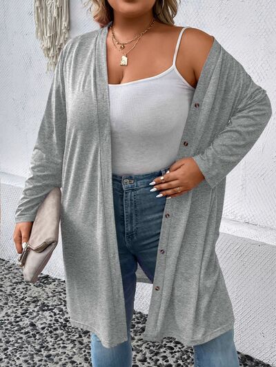 Plus Size Button Up Long Sleeve Cardigan | Casual Stretchy Polyester Cardigan