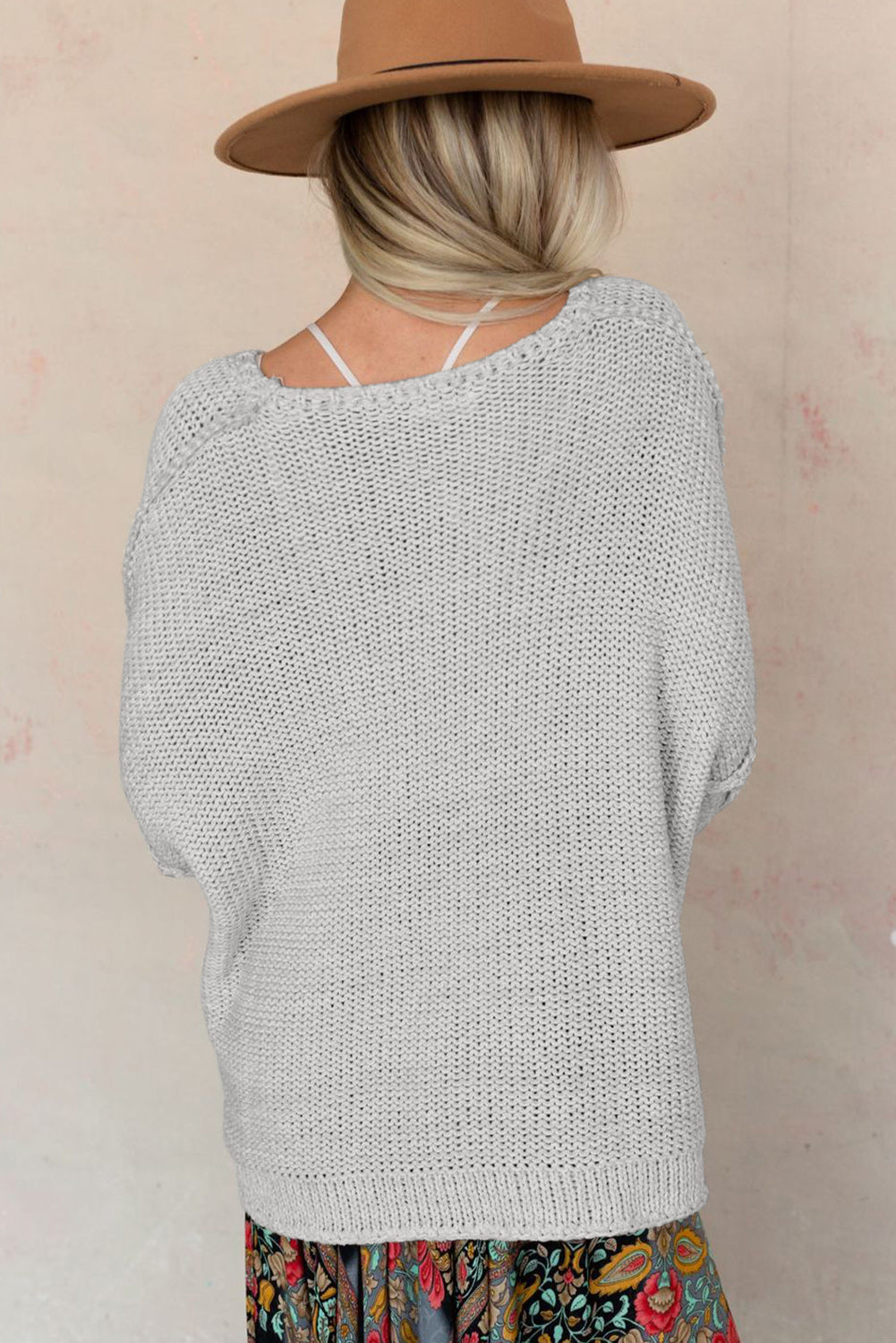 Round Neck Dropped Shoulder Sweater | Casual Cotton Sweater With 3\4 Sleeves
