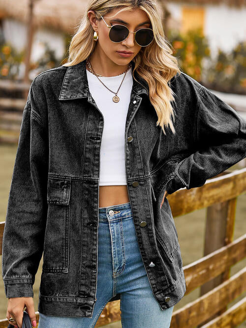 Collared Neck Button Up Denim Jacket | Casual Pocketed Jacket With Long Sleeves