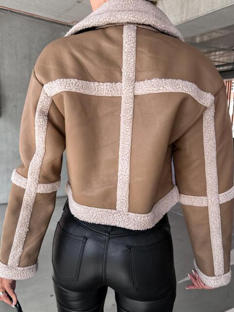 Collared Buckle Detail Jacket | Polyester Cropped Jackett With Straps