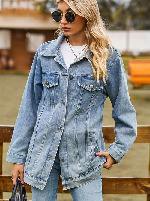 Collared Neck Denim Jacket With Pockets | Woman's Jacket With Inner Pockets