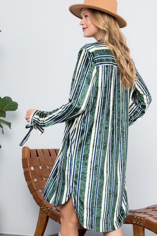 STRIPE VELVET LONG CARDIGAN e Luna