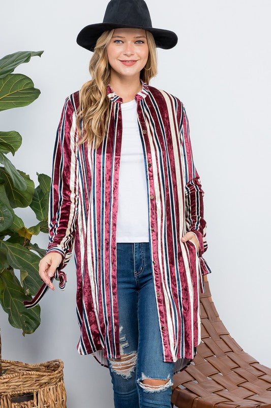 STRIPE VELVET LONG CARDIGAN e Luna