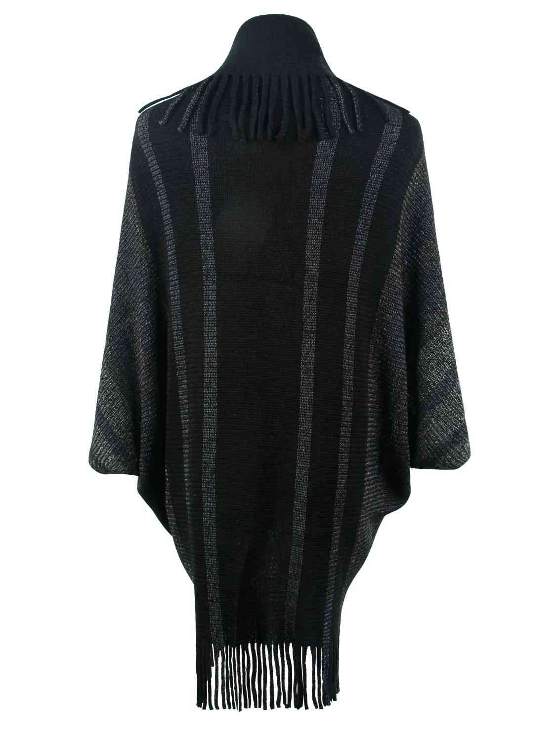 Fringe Detail Open Front Poncho | Casual Solid Stretchy Polyester Poncho