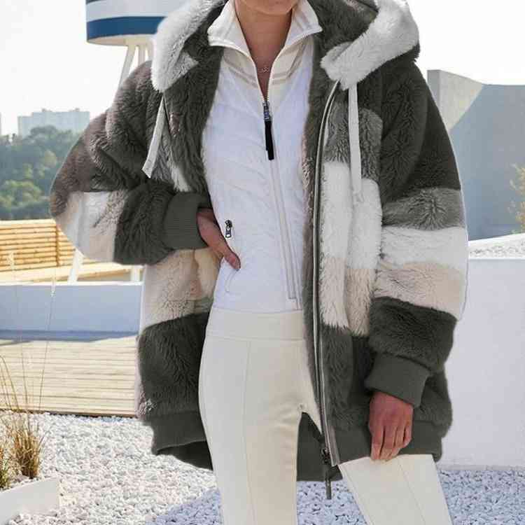 Color Block Zip-Up Hooded Jacket | Pocketed Polyester Jacket With Drawstring