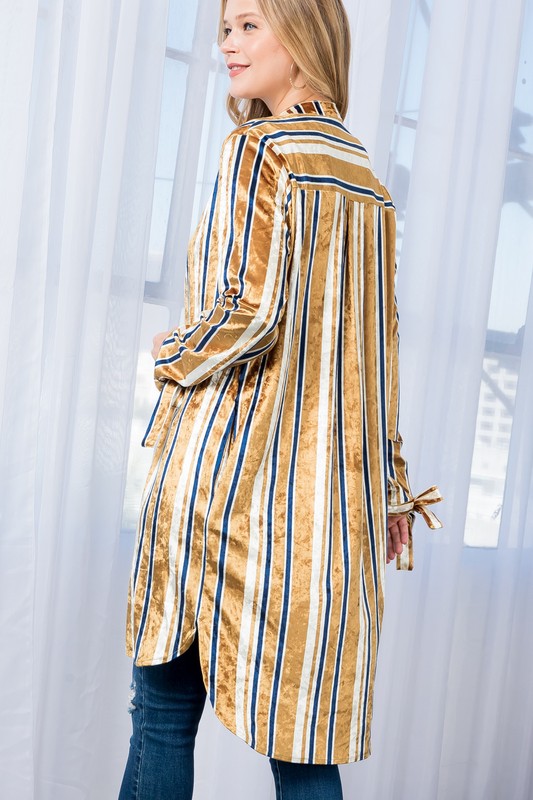 STRIPE VELVET LONG CARDIGAN e Luna