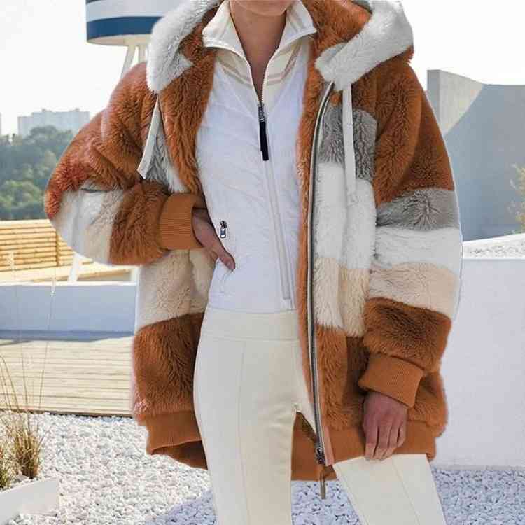Color Block Zip-Up Hooded Jacket | Pocketed Polyester Jacket With Drawstring