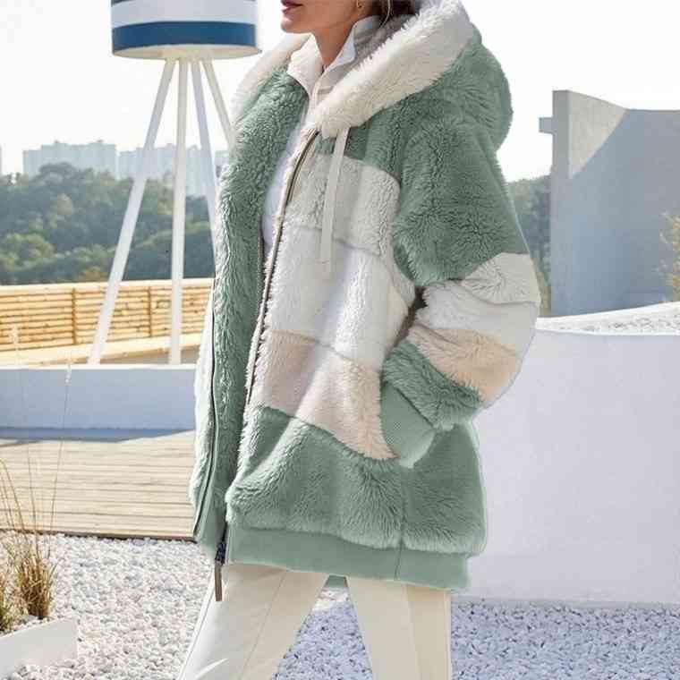 Color Block Zip-Up Hooded Jacket | Pocketed Polyester Jacket With Drawstring