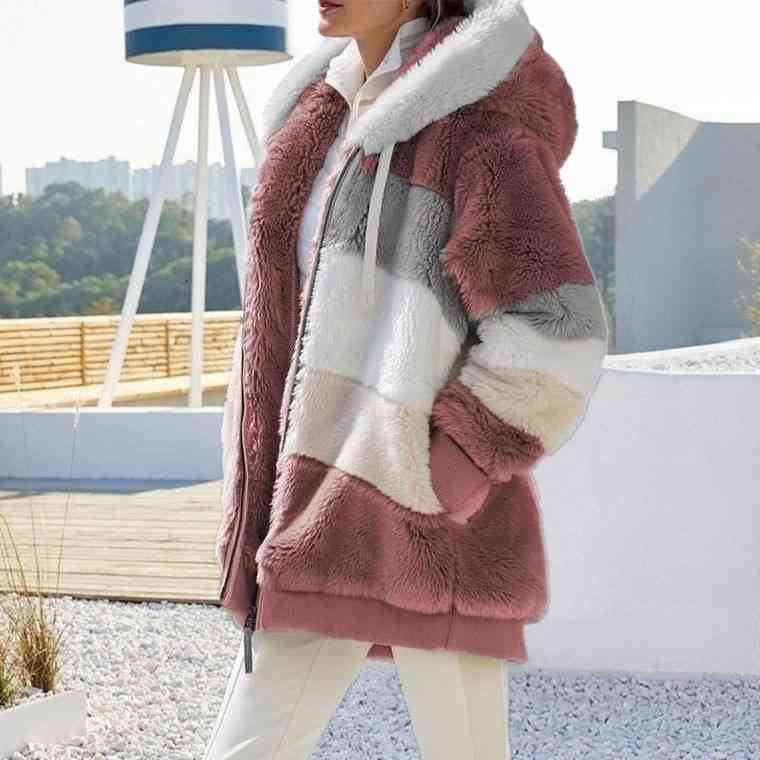 Color Block Zip-Up Hooded Jacket | Pocketed Polyester Jacket With Drawstring