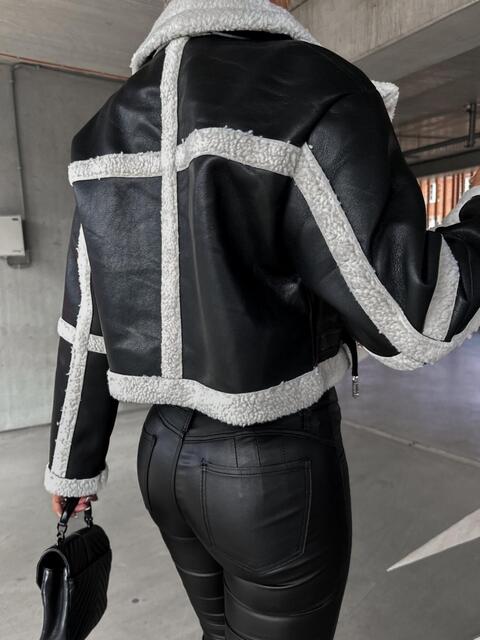 Collared Buckle Detail Jacket | Polyester Cropped Jackett With Straps