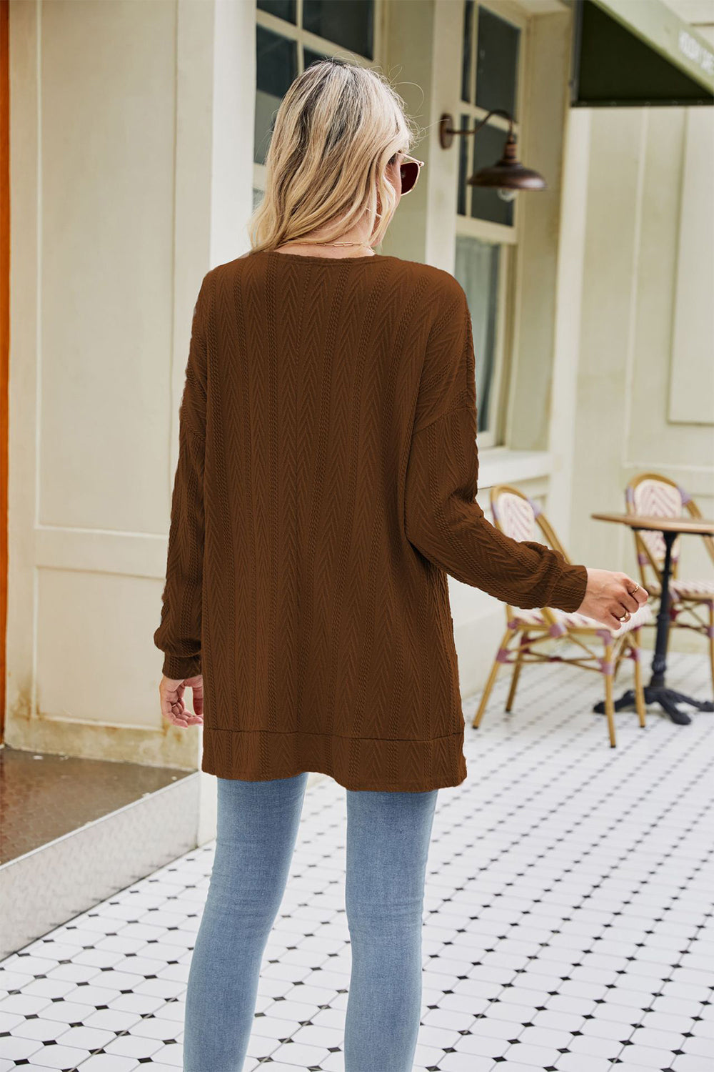 Long Sleeve Pocketed Cardigan | Polyester Solid Cardigan With Open Front Neck