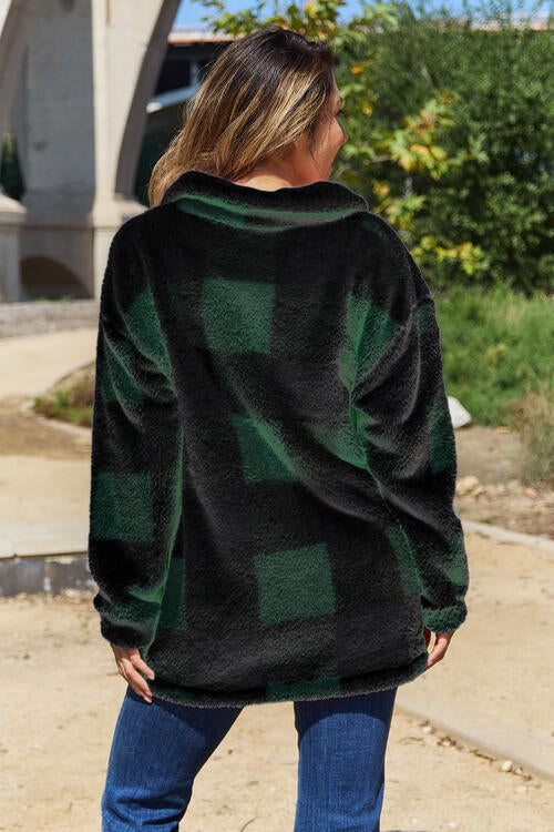 Plaid Button Up Collared Neck Jacket | Casual Polyester Soft Woman's Jacket