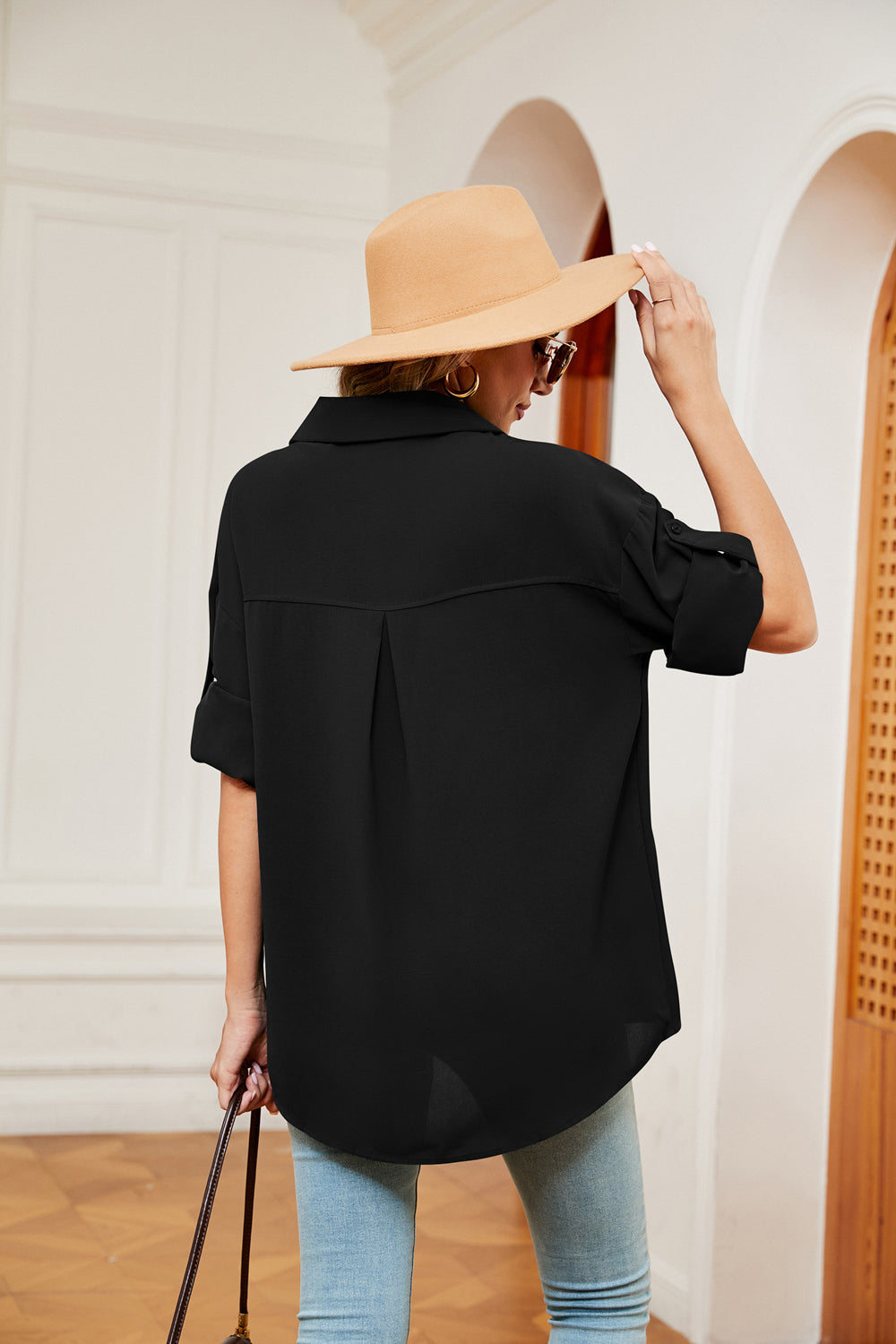 Dropped Shoulder Collared Shirt | Polyester Woman's Shirt With Long Sleeves