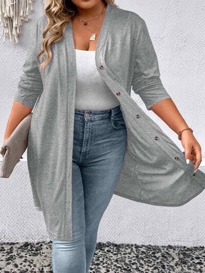Plus Size Button Up Long Sleeve Cardigan | Casual Stretchy Polyester Cardigan